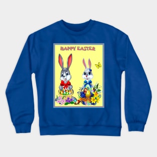 Easter Holiday Bunny Rabbit Couple Greeting Print Crewneck Sweatshirt